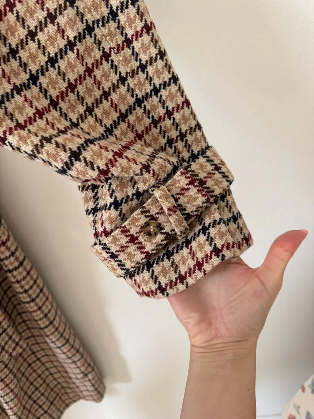 Rumored Plaid Trench Coat in Beige, Black & burgundy